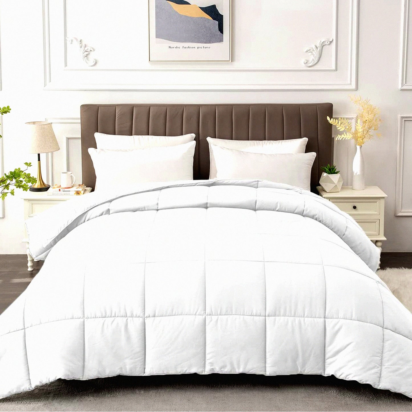 All Season Twin Comforter - Quilted Down Alternative Duvet Insert with Corner Tabs - White Twin Size Bedding - Winter Summer Fluffy Soft - Machine Washable - Bedroom Comforter