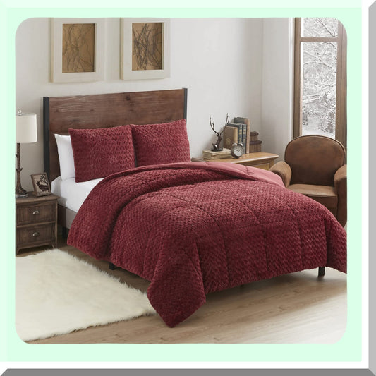 Burgundy Animal Print Queen Comforter Set with Shams