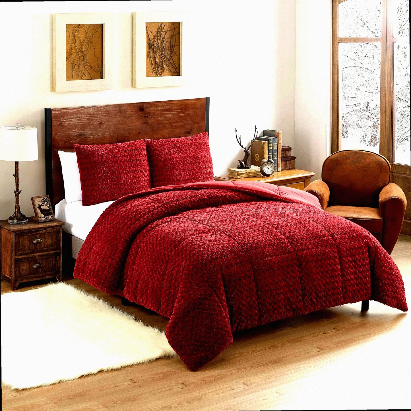 Burgundy Animal Print Comforter Set - 3 Piece Queen Bedding with Shams - Ultra Soft and Cozy - Luxurious Queen Size Comforter Set