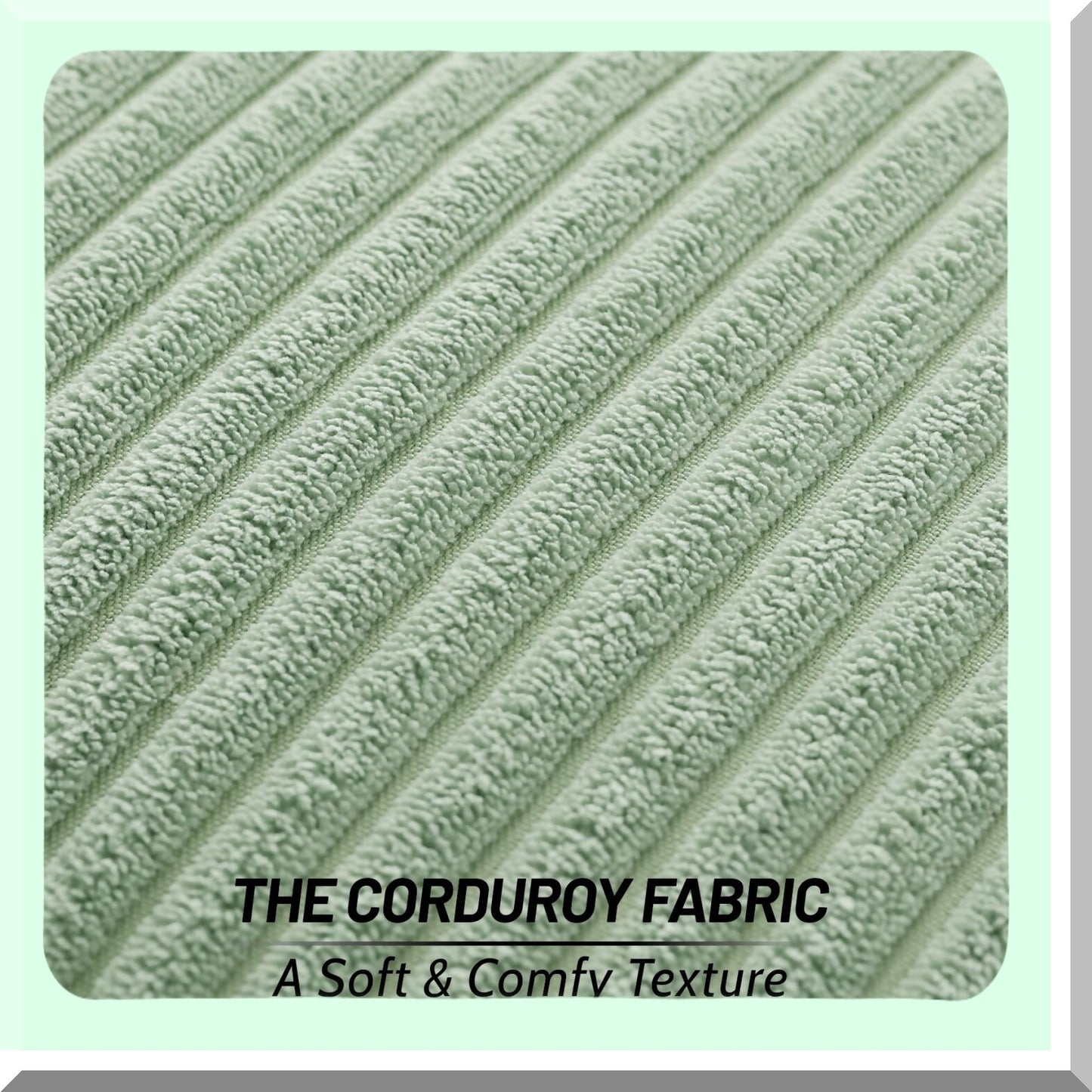 Sage Green Striped Corduroy Throw Pillow Covers - Set of 2 18x18 Decorative Soft Square Couch Sofa Bed Living Room Pillows