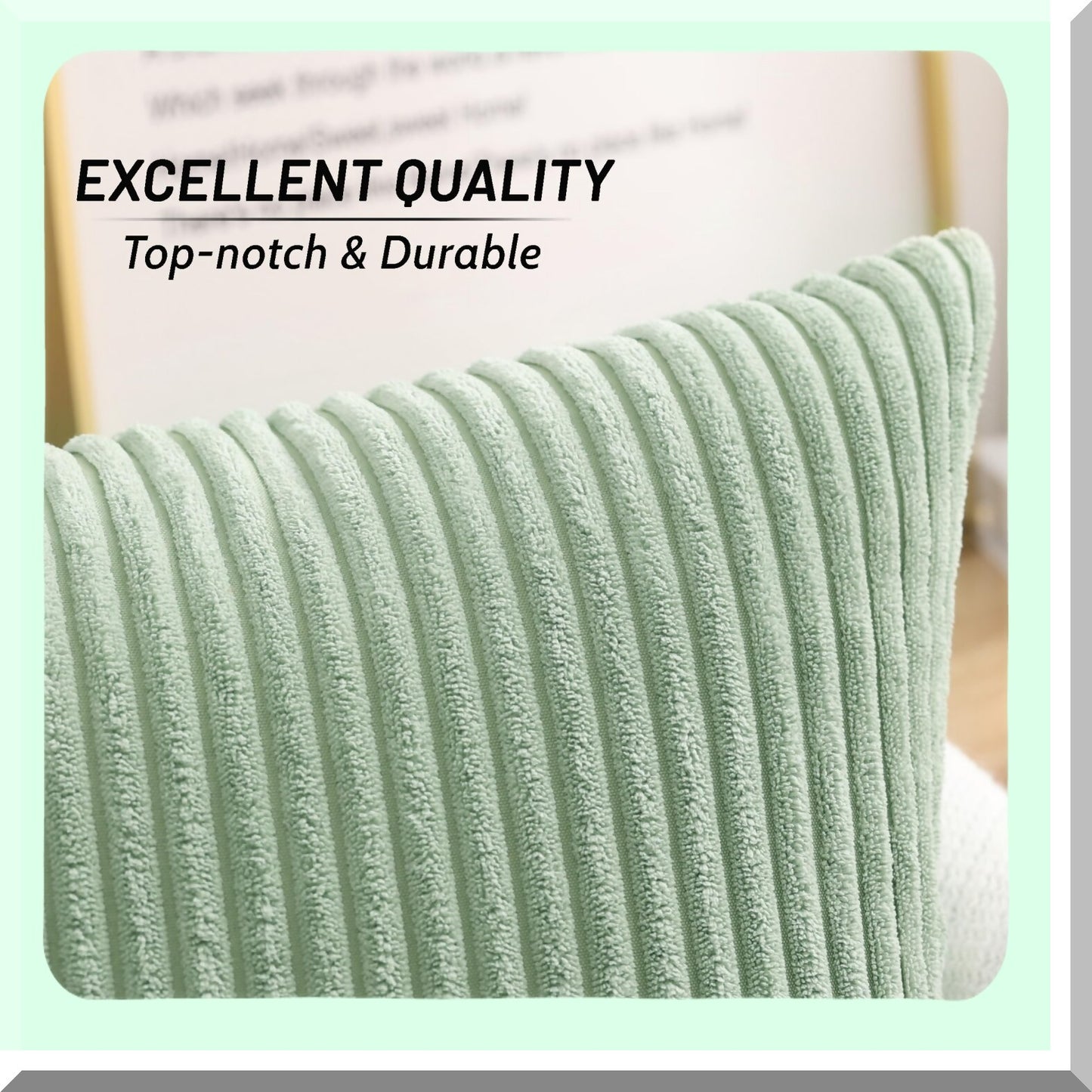 Sage Green Striped Corduroy Throw Pillow Covers - Set of 2 18x18 Decorative Soft Square Couch Sofa Bed Living Room Pillows