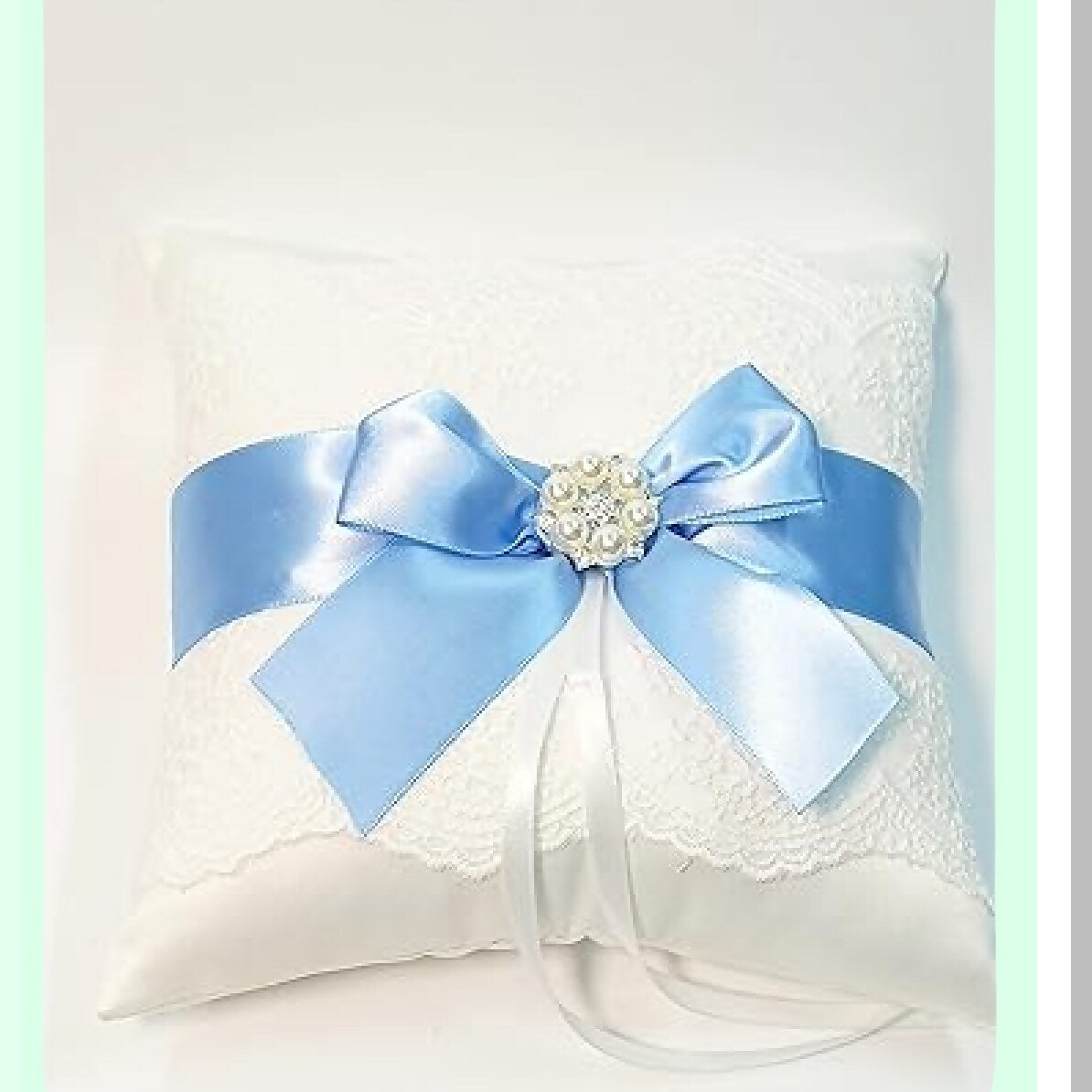 Elegant Wedding Ring Pillow with Bows and Rhinestones