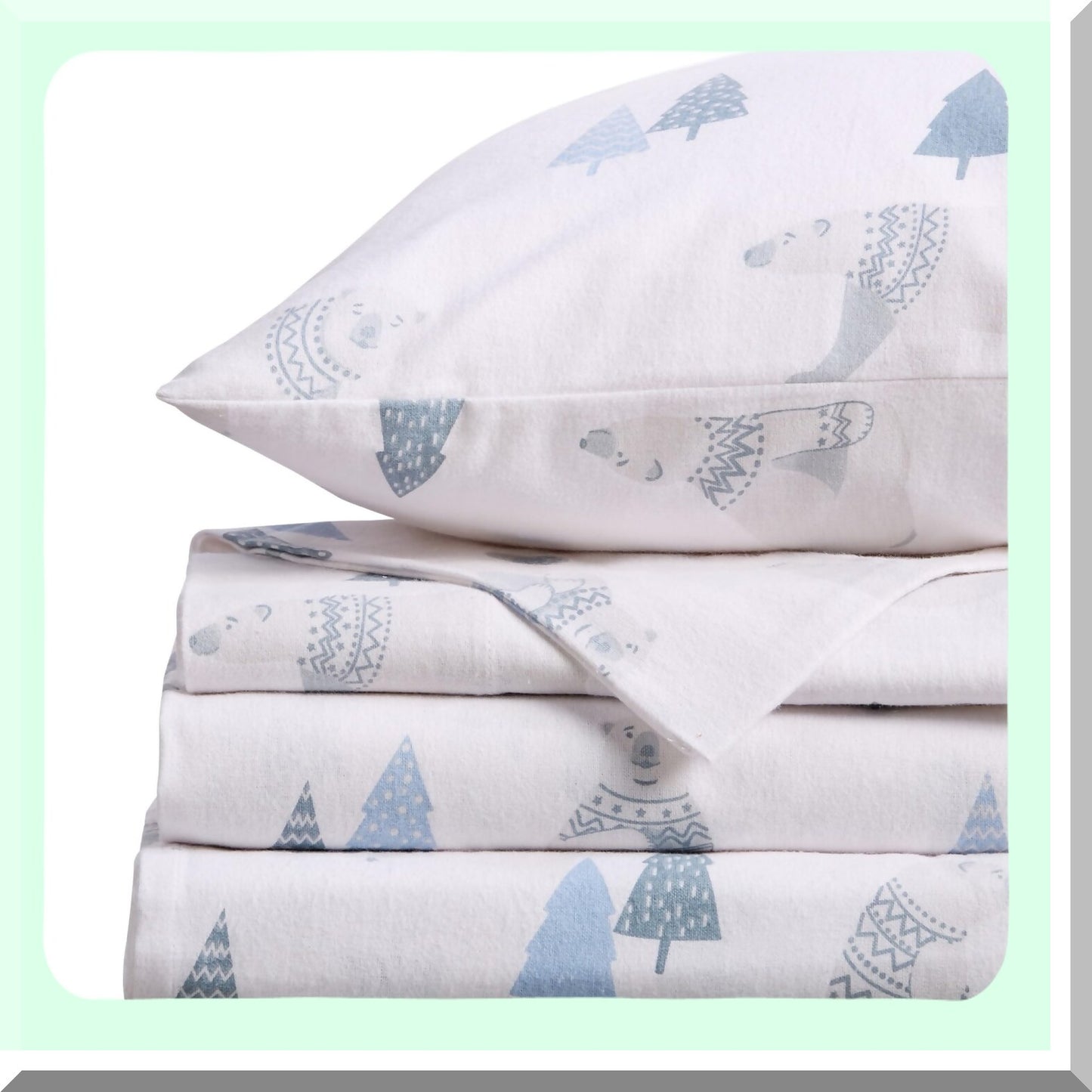 WinterWonder Flannel Sheet Set - 100% Cotton 4 Piece Deep Pocket Bed Sheets, Double Brushed for Extra Softness. Cozy Alpine Collection Queen Size with Novelty Polar Bears Design.
