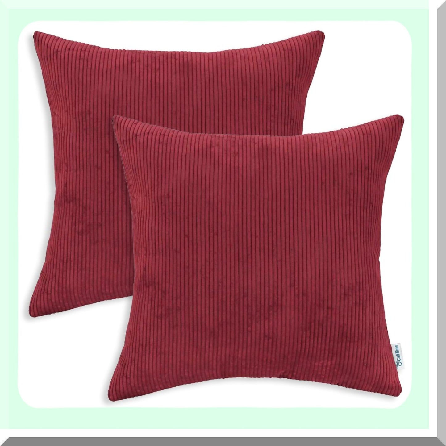Ultra Soft Corduroy Striped Throw Pillow Covers - Cozy Couch Bed Sofa Cases 20x20 Dark Red - Pack of 2