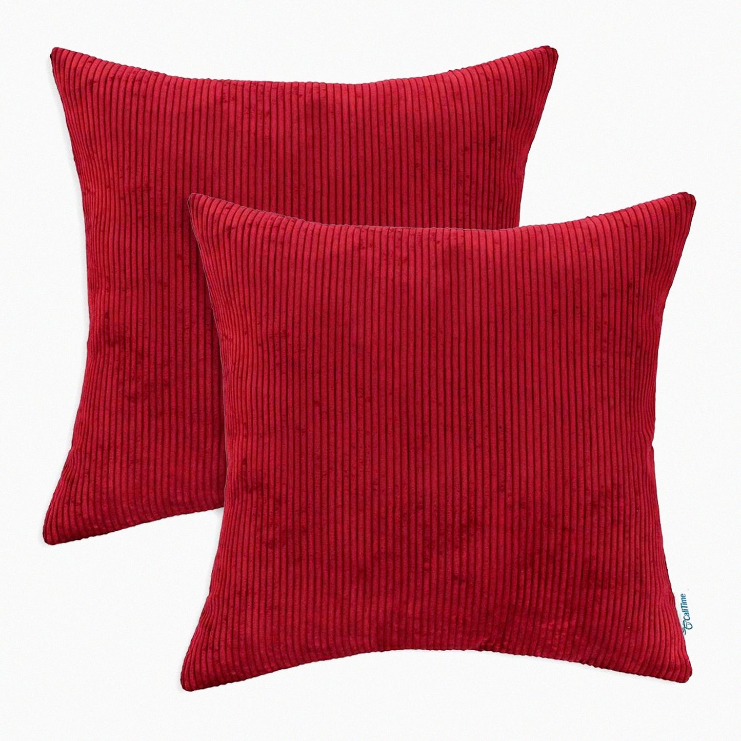 Ultra Soft Corduroy Striped Throw Pillow Covers - Cozy Couch Bed Sofa Cases 20x20 Dark Red - Pack of 2