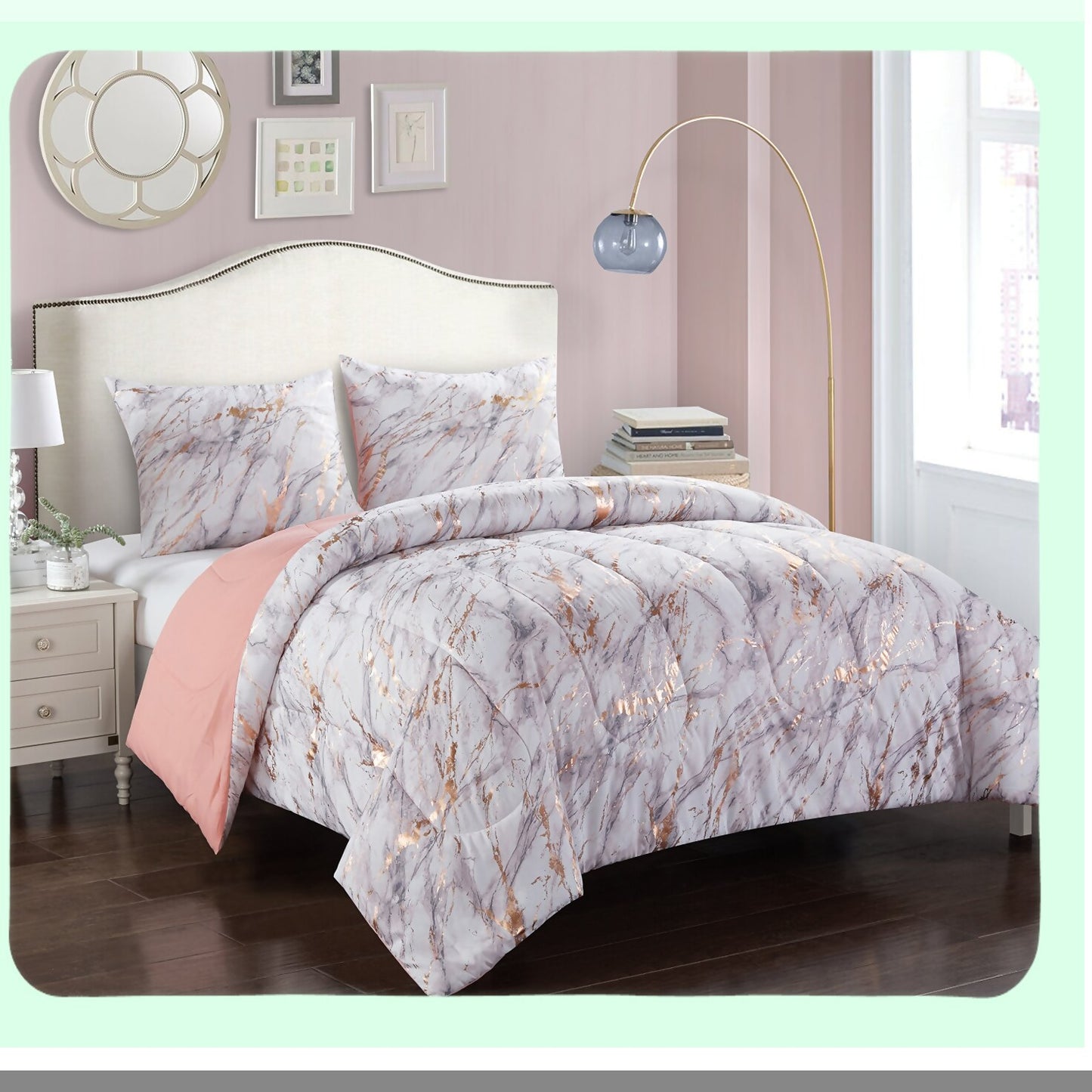 Rose Gold Marble Dream Comforter Set - Full/Queen Size - Luxurious Bedding Set with Elegant Marble Design - Soft and Cozy for a Good Night's Sleep