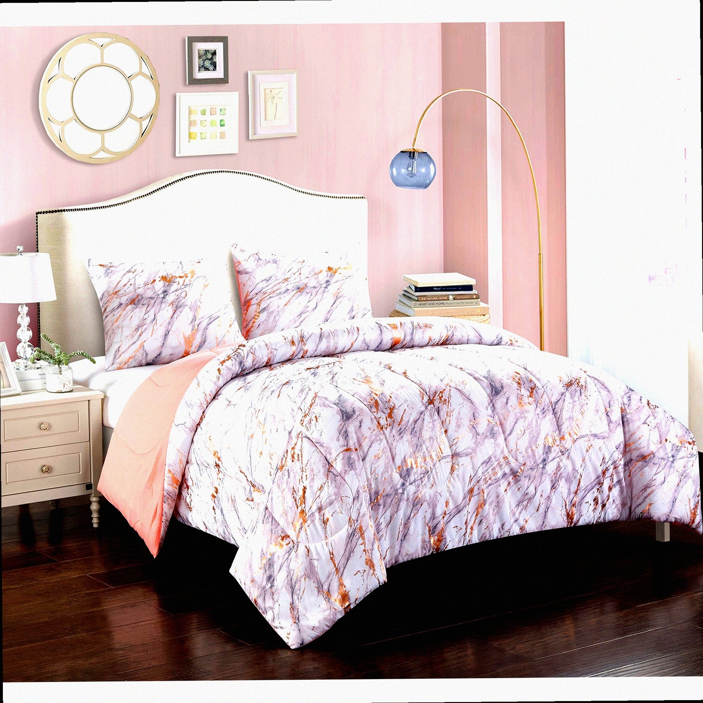 Rose Gold Marble Dream Comforter Set - Full/Queen Size - Luxurious Bedding Set with Elegant Marble Design - Soft and Cozy for a Good Night's Sleep