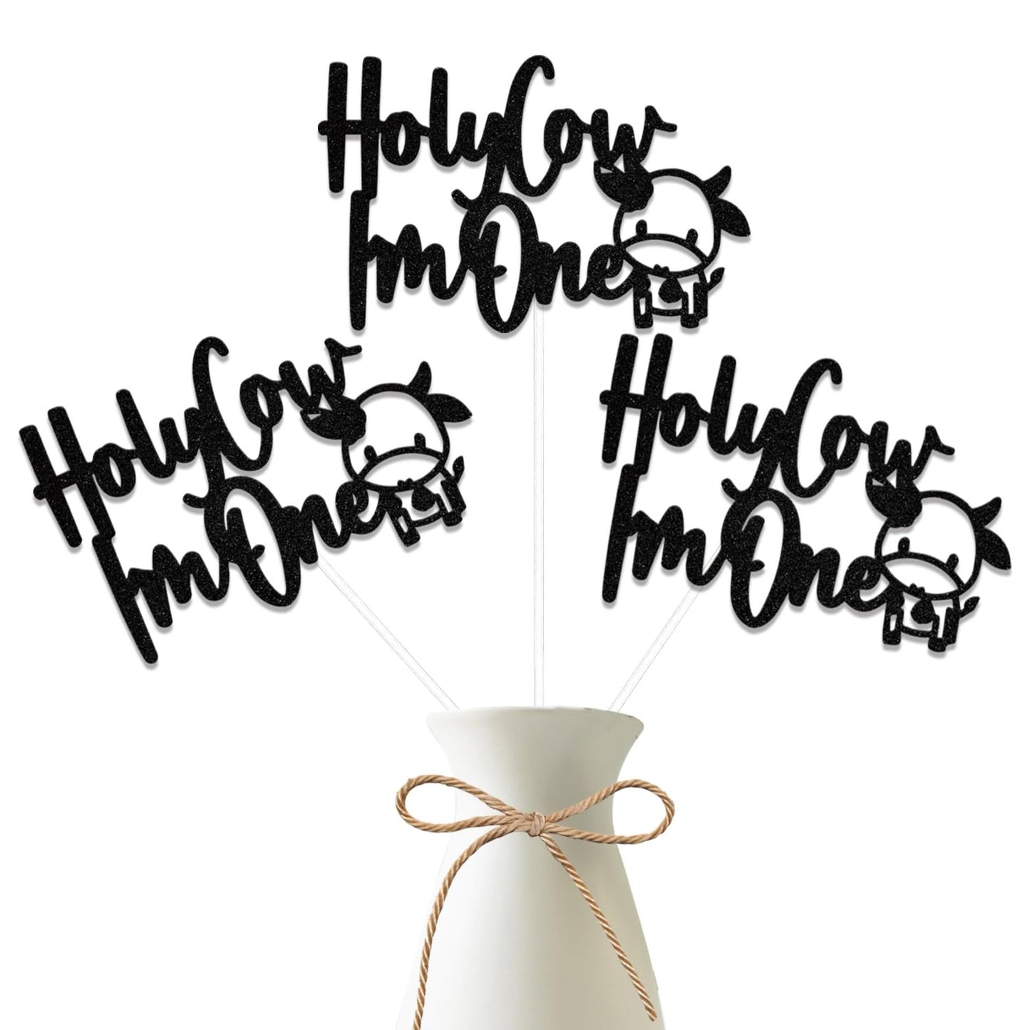 Moo Moo Farm Birthday Centerpiece Sticks - Set of 6 Black Cow 1st Birthday Decorations for One Year Old Party Supplies. Holy Cow, I'm One!