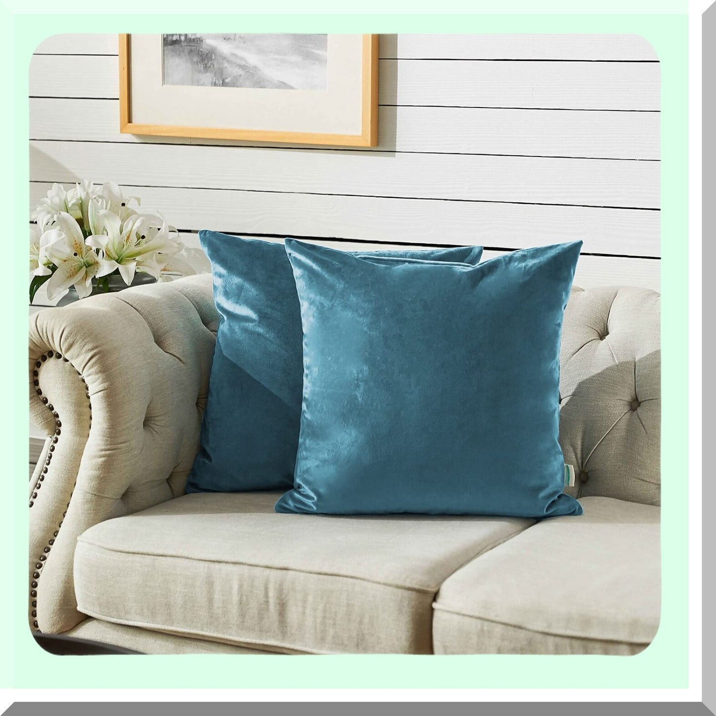 VelvetSoft Square Pillowcase Set - Light Blue 20x20 Inch - Sofa/Couch Decorative Cushion Covers - Pack of 2 - Solid Color Theme