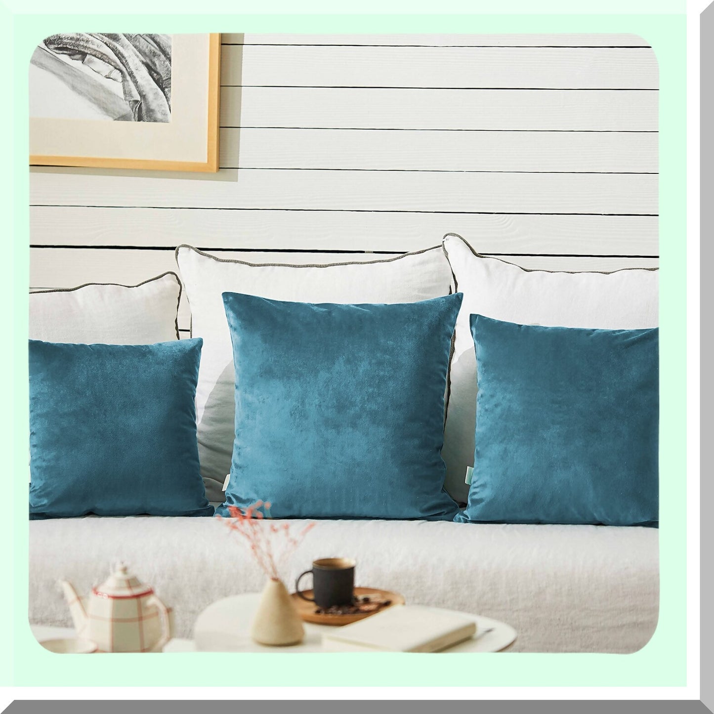 VelvetSoft Square Pillowcase Set - Light Blue 20x20 Inch - Sofa/Couch Decorative Cushion Covers - Pack of 2 - Solid Color Theme
