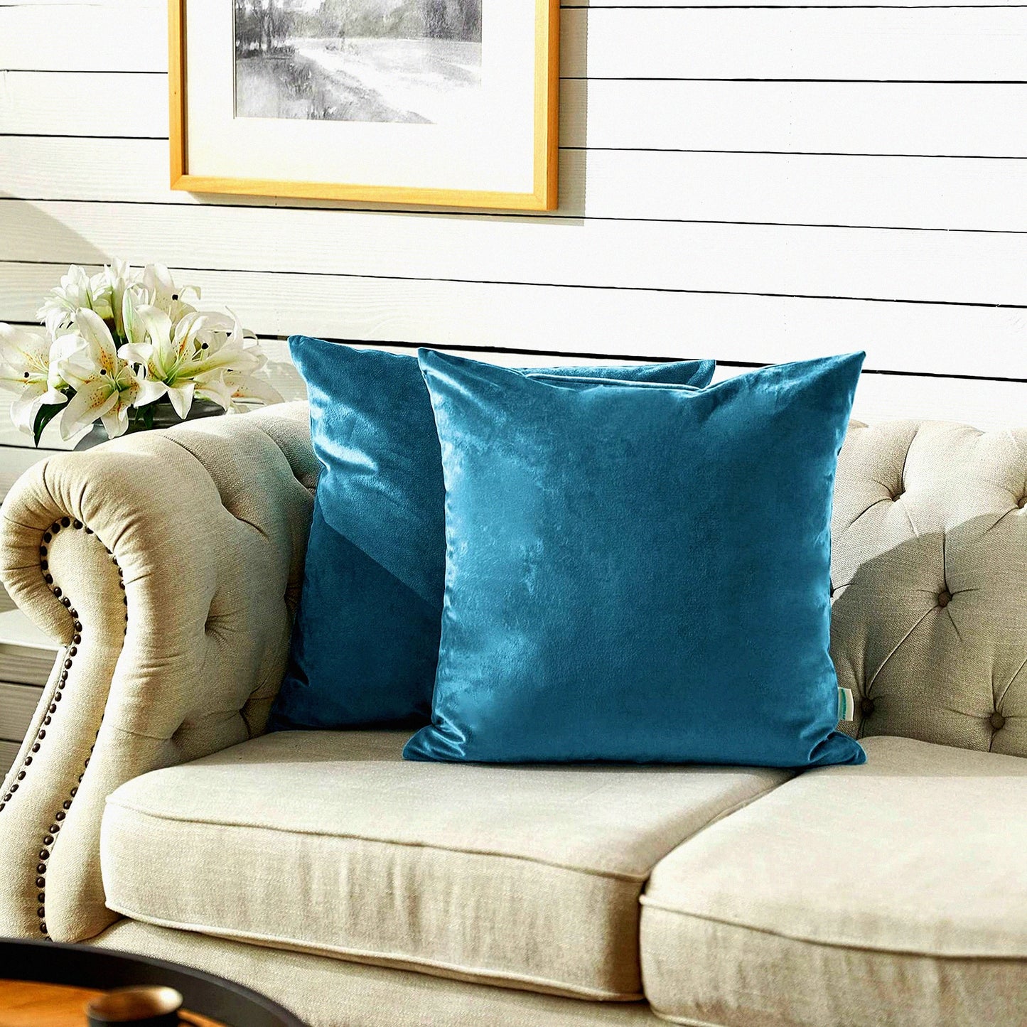 VelvetSoft Square Pillowcase Set - Light Blue 20x20 Inch - Sofa/Couch Decorative Cushion Covers - Pack of 2 - Solid Color Theme