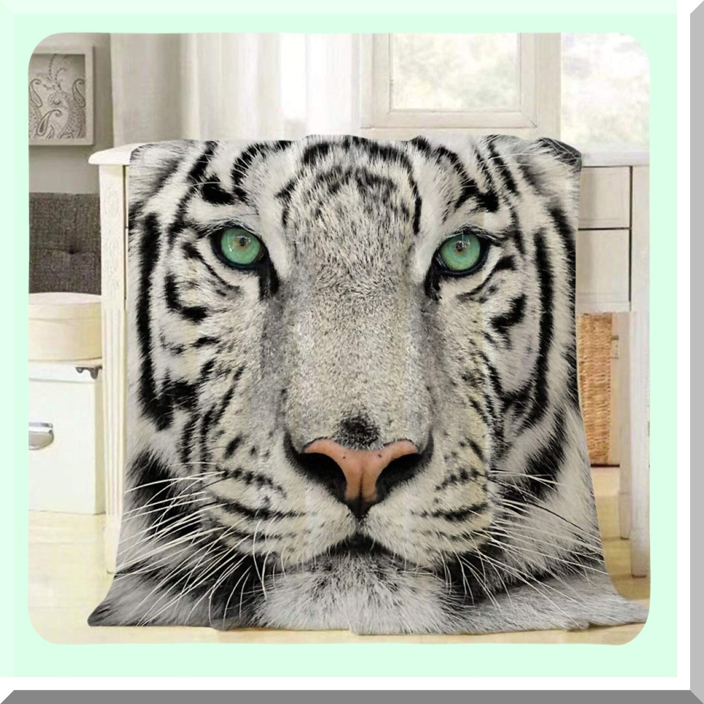 White Tiger Cozy Flannel Throw - Soft, Warm, Decorative Plush Blanket for Baby, Toddler, Dog, Cat - 30x40 Inch