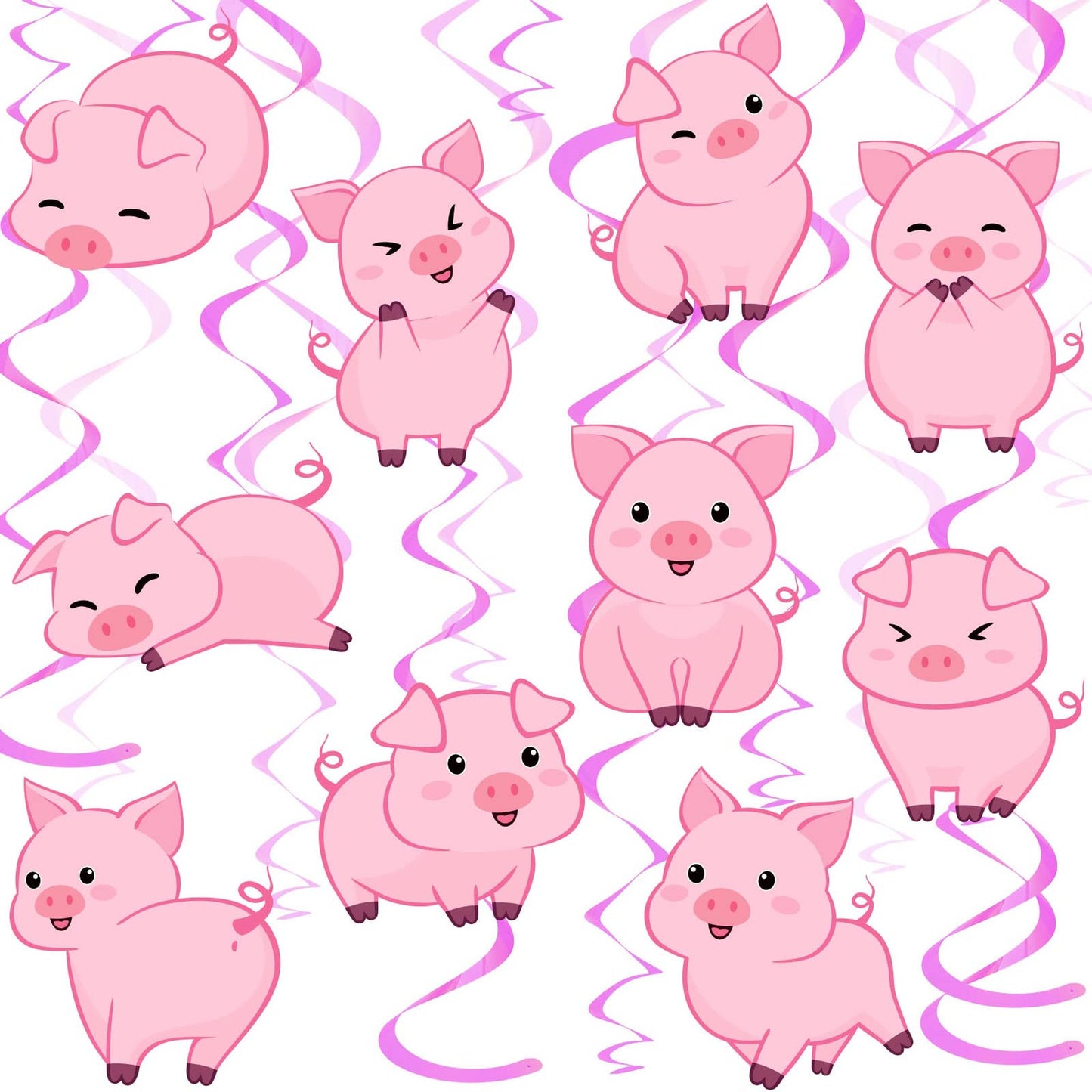 Piggy Party Swirl Decorations - Barnyard Theme Birthday Supplies for Girls Boys Kids Baby Shower - 30 Piece Hanging Swirls Set