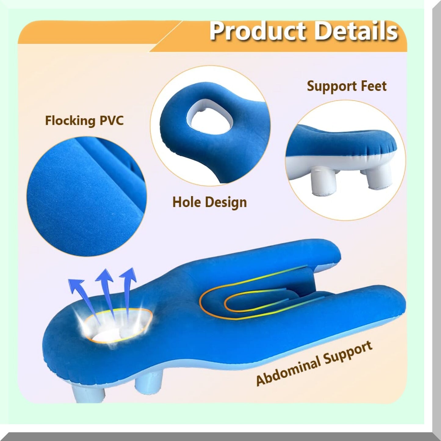 Prone Comfort Pillow - Blue | Face Down Recovery Cushion for Head Support After Surgery, Retinal Detachment, Vitrectomy | Breathe Easy Sleeping on Stomach | Donut Shape for Comfort