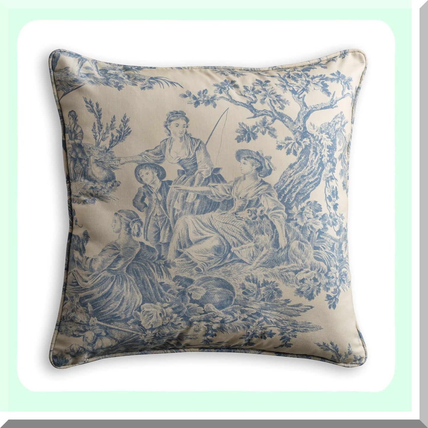 Blue Cotton Bliss Pillow Cover - 18x18 Inch Square Decorative Cushion with Invisible Zipper for Couch, Bedroom, Home - Spring/Summer Collection