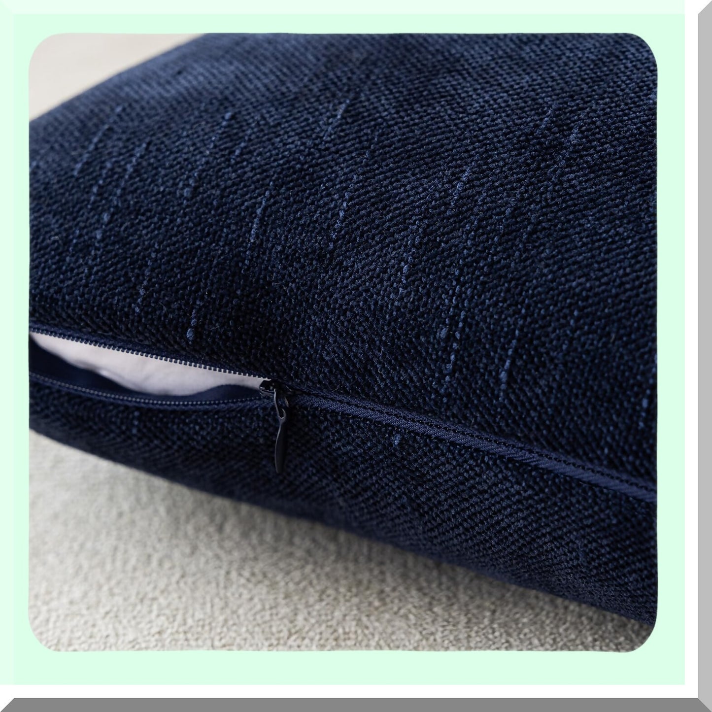 Cozy Farmhouse Lumbar Pillow Covers - Set of 2 Soft Textured Throw Cushion Cases for Couch Sofa Bedroom Living Room Decor, 12x20 Inch Navy Blue Zippered Accents