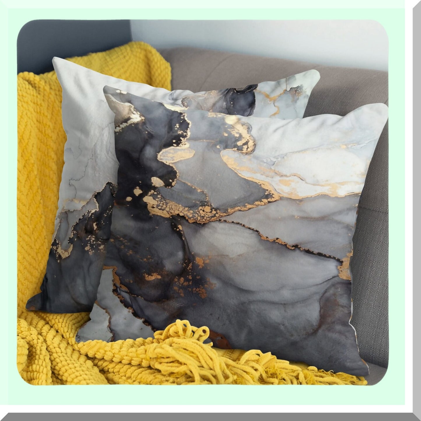 Luxury Marble Texture Decorative Pillow Covers - Set of 4 Black Gold Silver Couch Pillows 18x18 for Living Room, Sofa, Bed, Outdoor Car Décor