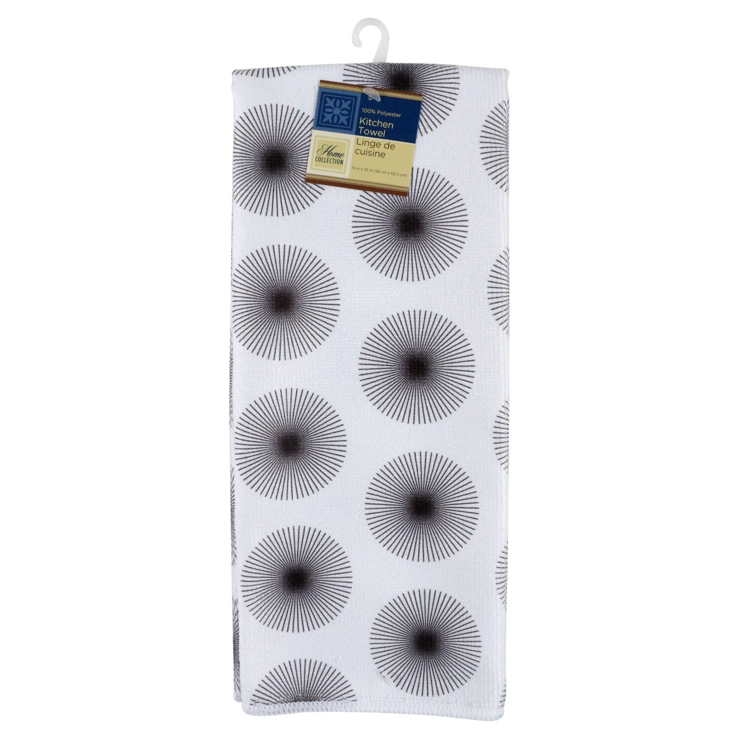 Black and White Dashed-Pattern Microfiber Kitchen Towels, 15x25 in. (Pack of 24)
