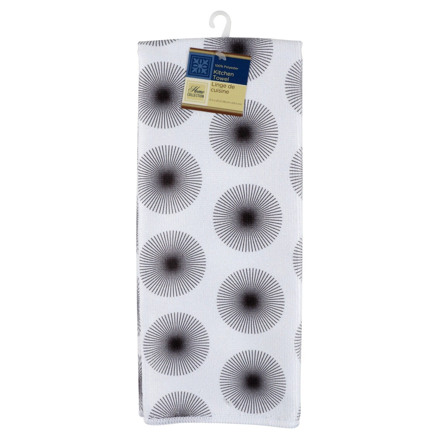 Black and White Dashed-Pattern Microfiber Kitchen Towels, 15x25 in. (Pack of 24)