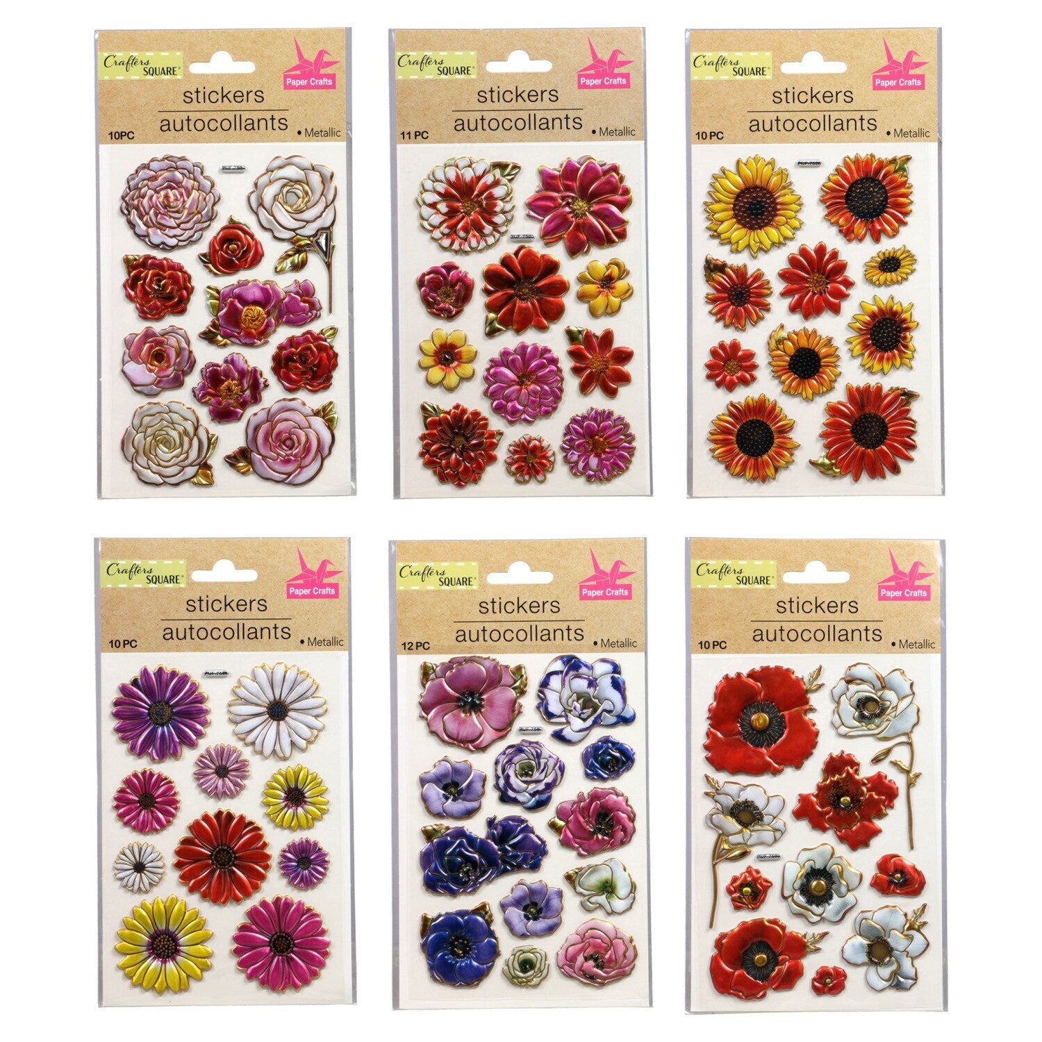 Crafter's Square Puffy Floral Stickers (Pack of 36)