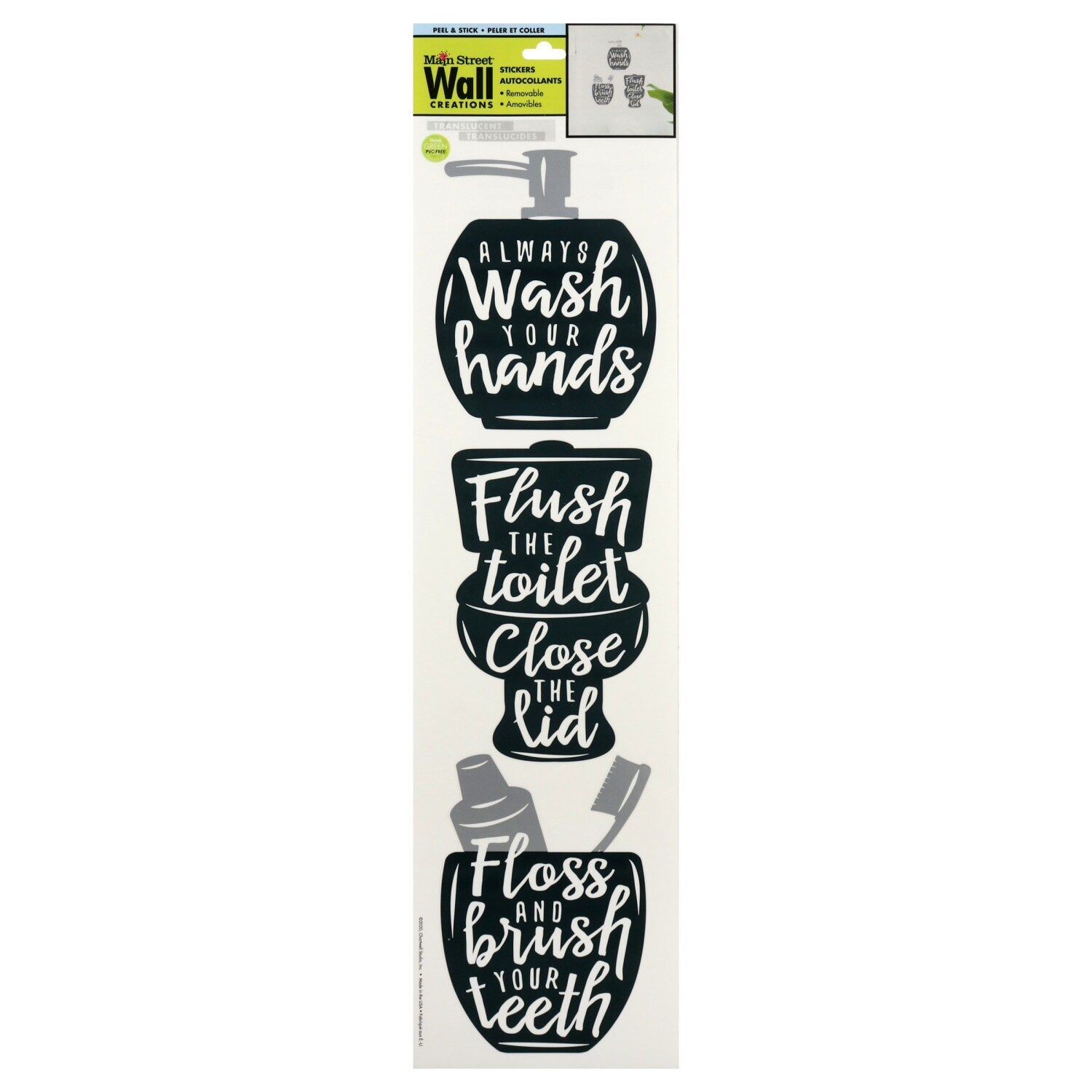 Wall Creations Bathroom Rules Jumbo Wall Stickers, 15.875x4.0 in. (Pack of 12)