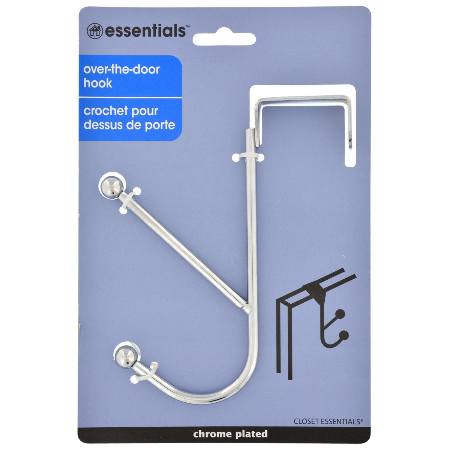 Essentials Chrome-Plated Over-the-Door Double Hooks (Pack of 24)