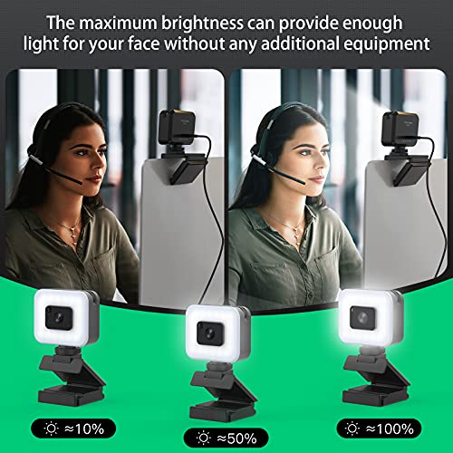 Full HD 1080P Webcam, Web Camera with Ring Light and Microphone, Adjustable Brightness Computer Camera with Tripod for Laptop/MacBook, Autofocus, for Streaming/Video Calls/Zoom/Skype