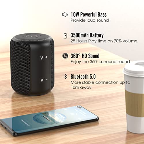 Bluetooth Speaker Portable Wireless Speakers - 25H Playtime IPX6 Waterproof Loud Stereo Sound Booming Bass Outdoor Speakers with USB/TF/AUX Dual Pairing for Home Party Travel Sport - Black