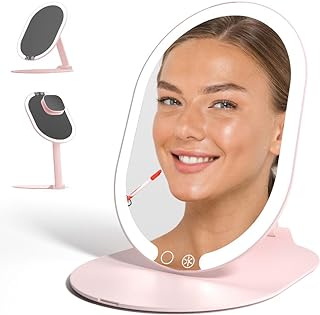 Portable LED Makeup Mirror with 3 Light Settings and Magnifier