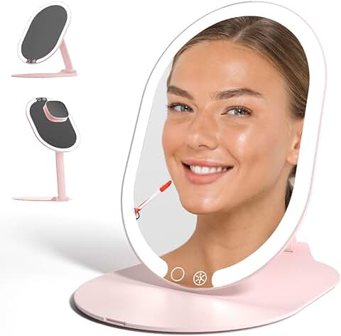 Portable LED Makeup Mirror with 3 Light Settings and Magnifier