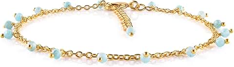 Gold-Plated Beaded Anklet with Birthstone and Crystals