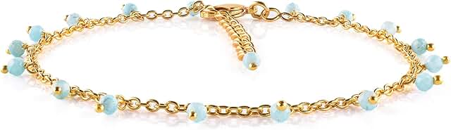 Gold-Plated Beaded Anklet with Birthstone and Crystals