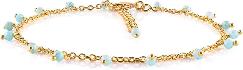 Gold-Plated Beaded Anklet with Birthstone and Crystals
