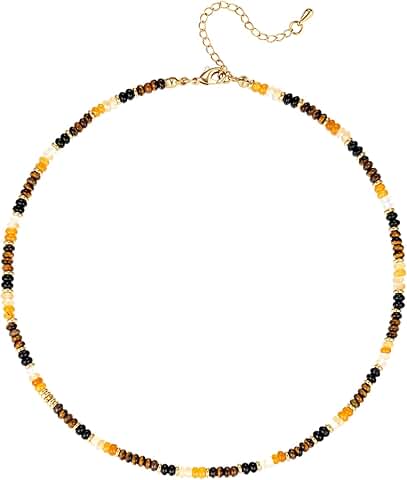 Handmade Boho Beaded Necklace with Natural Stones
