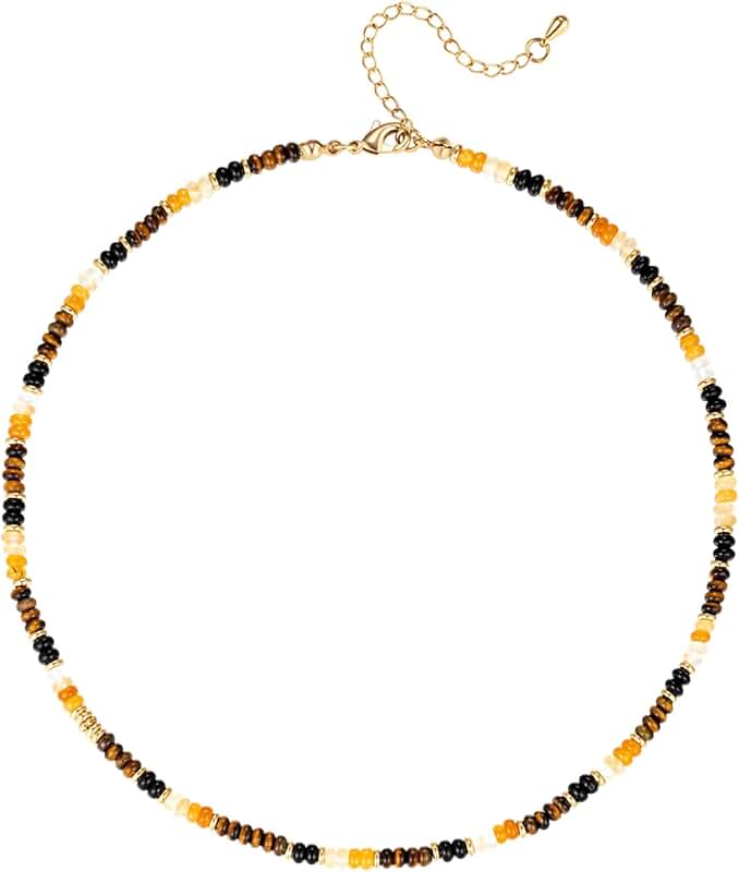 Handmade Boho Beaded Necklace with Natural Stones