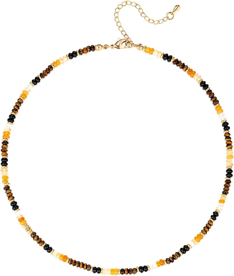 Handmade Boho Beaded Necklace with Natural Stones