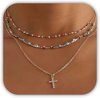 Colorful Beaded Necklace Set with Cross Pendant