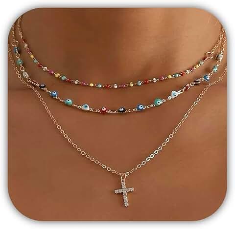 Colorful Beaded Necklace Set with Cross Pendant