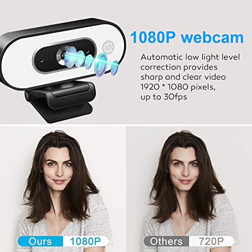 1080P Webcam with Ring Light - Laptop Ring Camera with Microphone 3-Level Brightness, Streaming Webcam with Tripod,Plug and Play Stream Camera with Light for Laptop, PC, Mac, Zoom, Skype, Facetime