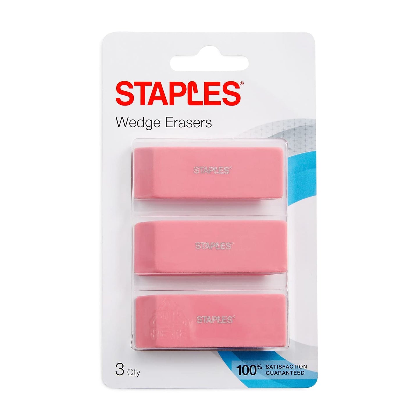 Pink wedge erasers, 3-pack