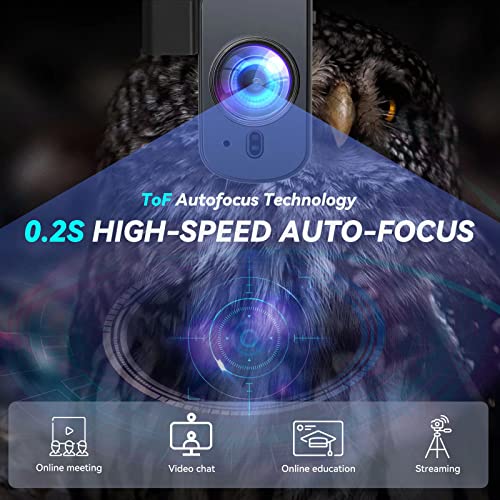 RC08 Webcam, 1080P Webcam with Microphone & Speaker, [5X Faster TOF Autofocus] USB Web Camera for Desktop Computer, HD Webcam for Streaming, Conferencing, Gaming,90Wide-View,Privacy Cover
