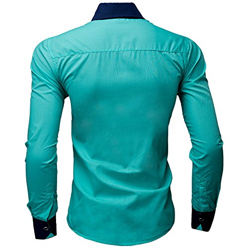 Mens Casual Pure Color Long Sleeve Shirt Business Slim Fit Shirt Printed Blouse(Large,Mint Green)
