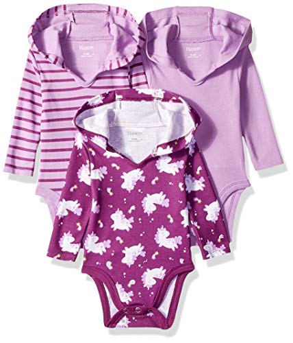 baby girls Ultimate Flexy 3 Pack Hoodie Bodysuits Bodystocking, Purple Fun, 6-12 Months US