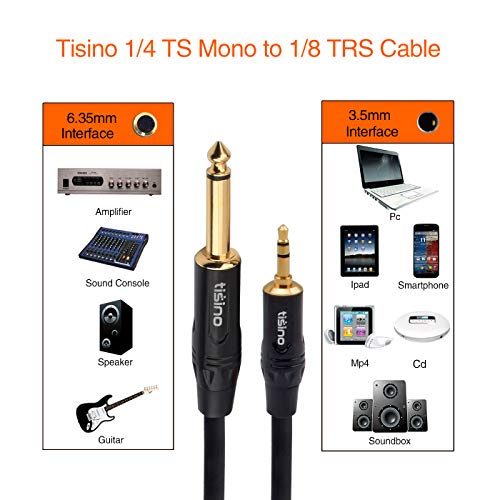 1/4 Mono to 1/8 Stereo Cable, 3.5mm TRS Stereo to 1/4 inch TS Mono Interconnect Cable (Mono to Stereo Adapter) - 6 feet