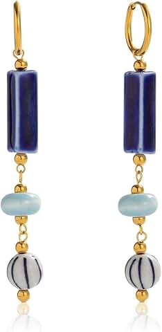 Bohemian Floral Gold Plated Turquoise Lapis Drop Earrings
