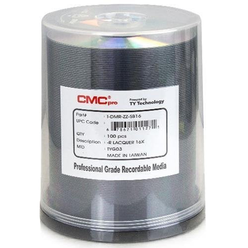 '- Powered by Taiyo Yuden 16x Shiny Silver Thermal Lacquer 4.7GB DVD-R in 100 Disc Cake Box