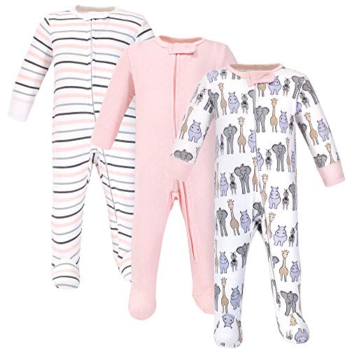 Unisex  Cotton Sleep and Play Pink Safari, 0-3 Months