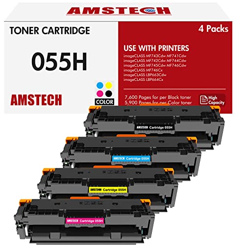 055H 055 MF743Cdw Toner Cartridge High Capacity 4 Pack Compatible Replacement for Canon Cartridge 055 Color ImageCLASS MF743Cdw MF741Cdw MF746Cdw LBP664Cdw Laser Printer Black/Cyan/Magenta/Yellow