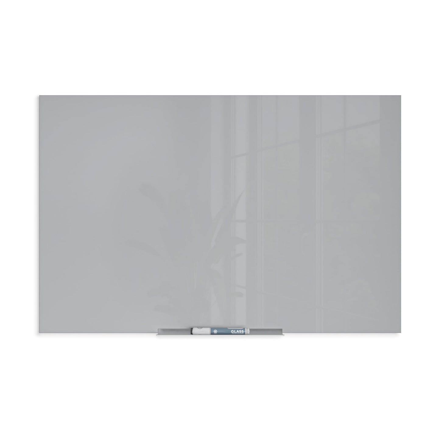 Gray frameless glass dry-erase board, 36" x 24"