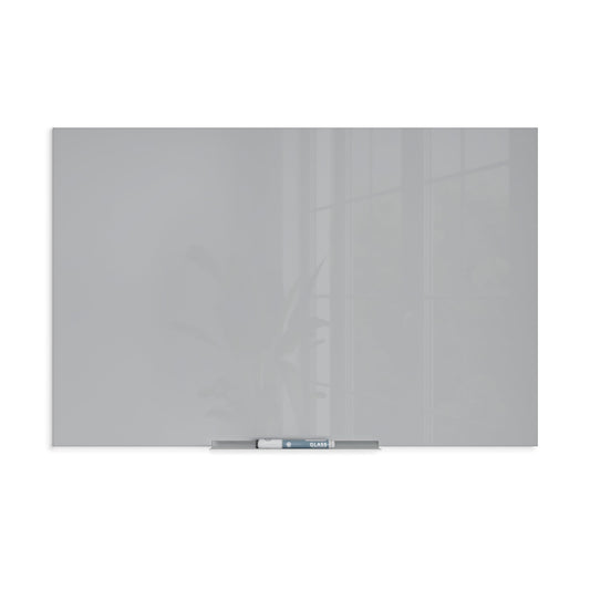 Gray frameless glass dry-erase board, 36" x 24"